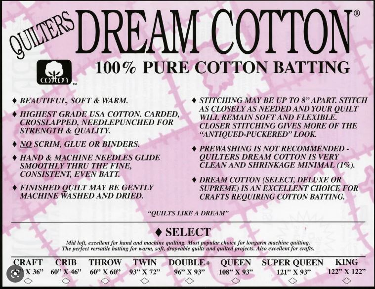Quilters Dream Cotton Select Natural, Mid Loft Batting - Dianne Sews & More